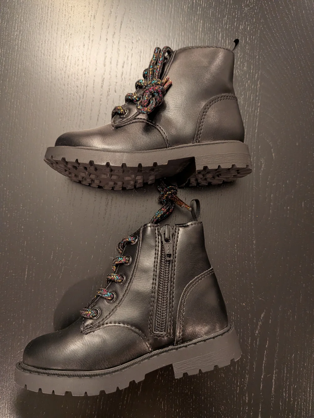 Kids Black Lace-Up Combat Boots